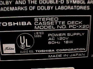 Toshiba PC-X20 Stereo Cassette Recording Deck h.JPG (30714 bytes)
